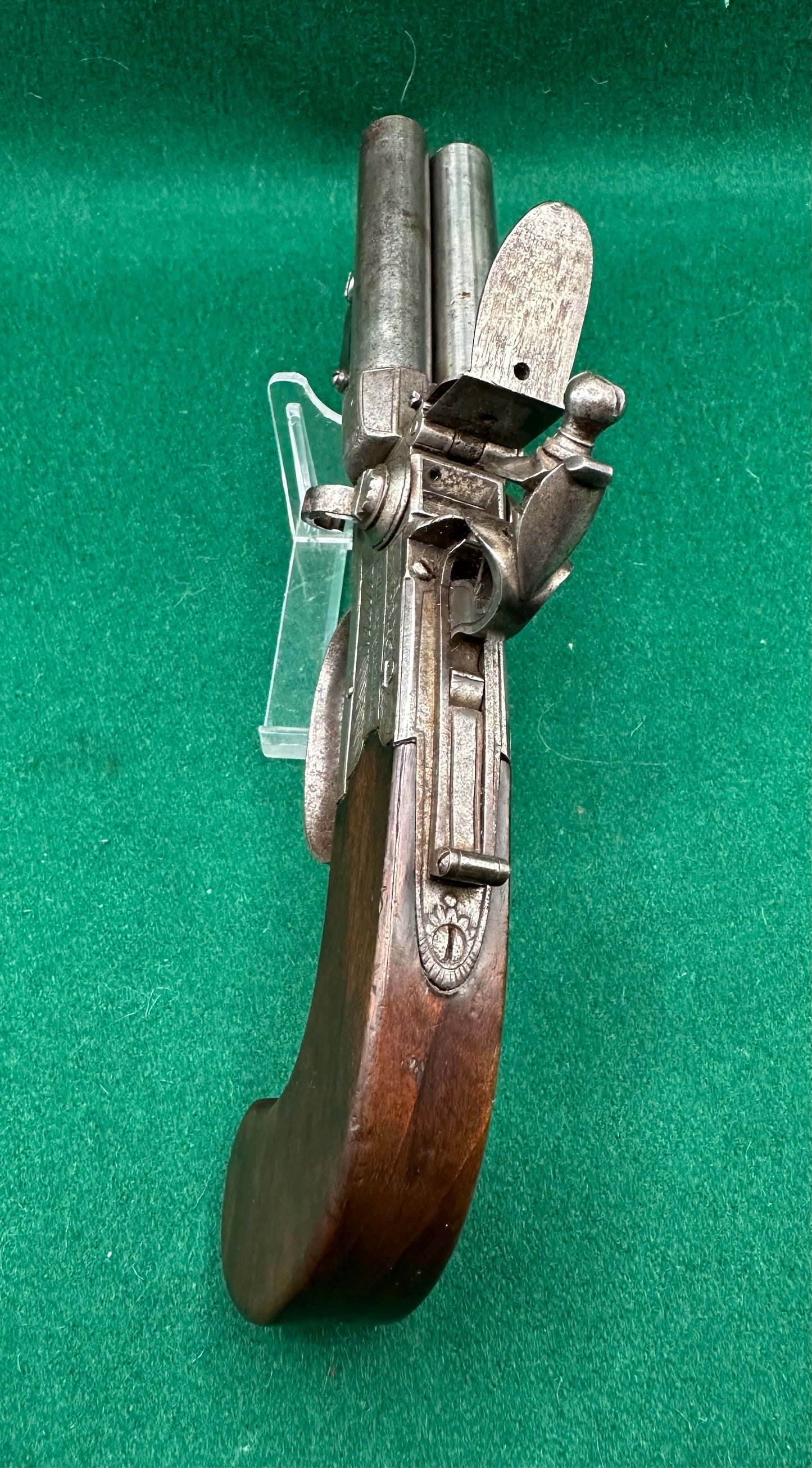 Rare Triple Barrelled Boxlock Flintlock Pistol With Underslung Spring Bayonet