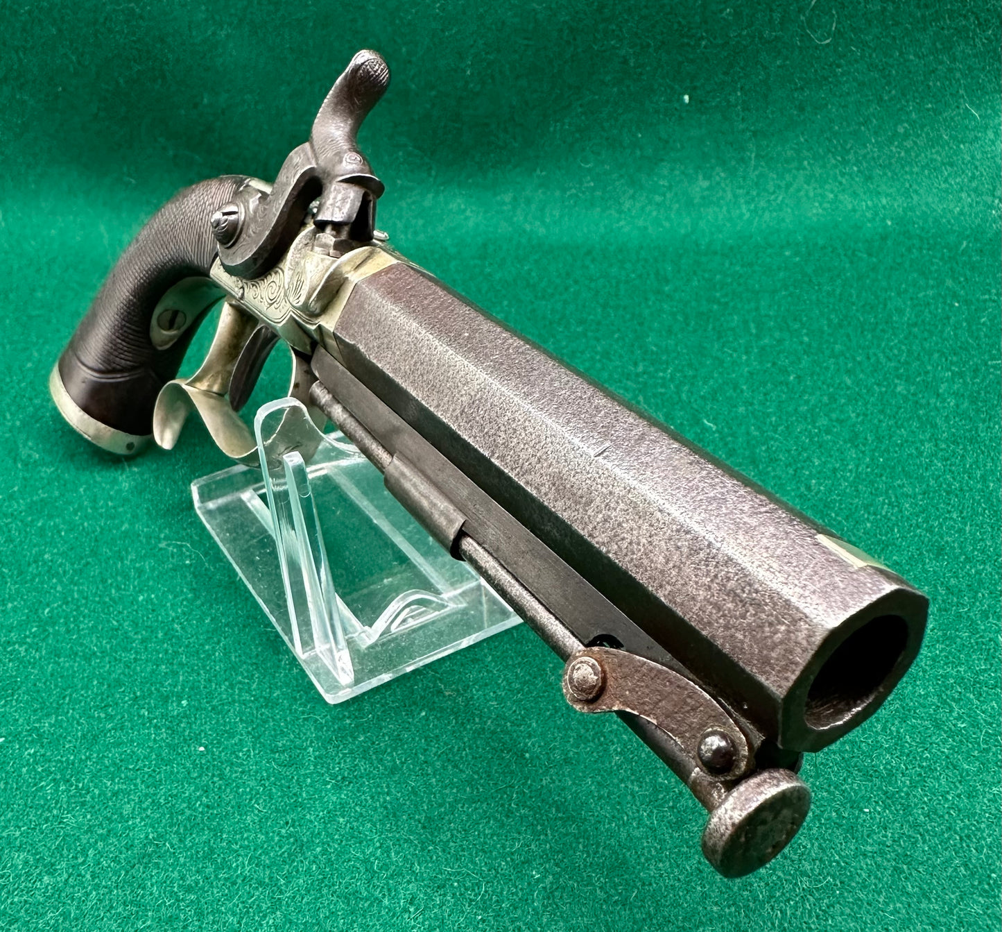 Interesting Side Hammer Boxlock Percussion Cap Overcoat Pistol Engraved C. Chaplin Esq Blankney and Joe Manton, London