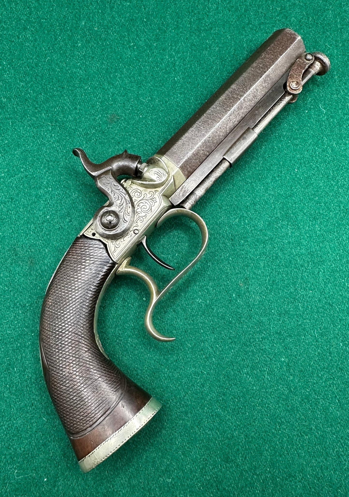 Interesting Side Hammer Boxlock Percussion Cap Overcoat Pistol Engraved C. Chaplin Esq Blankney and Joe Manton, London