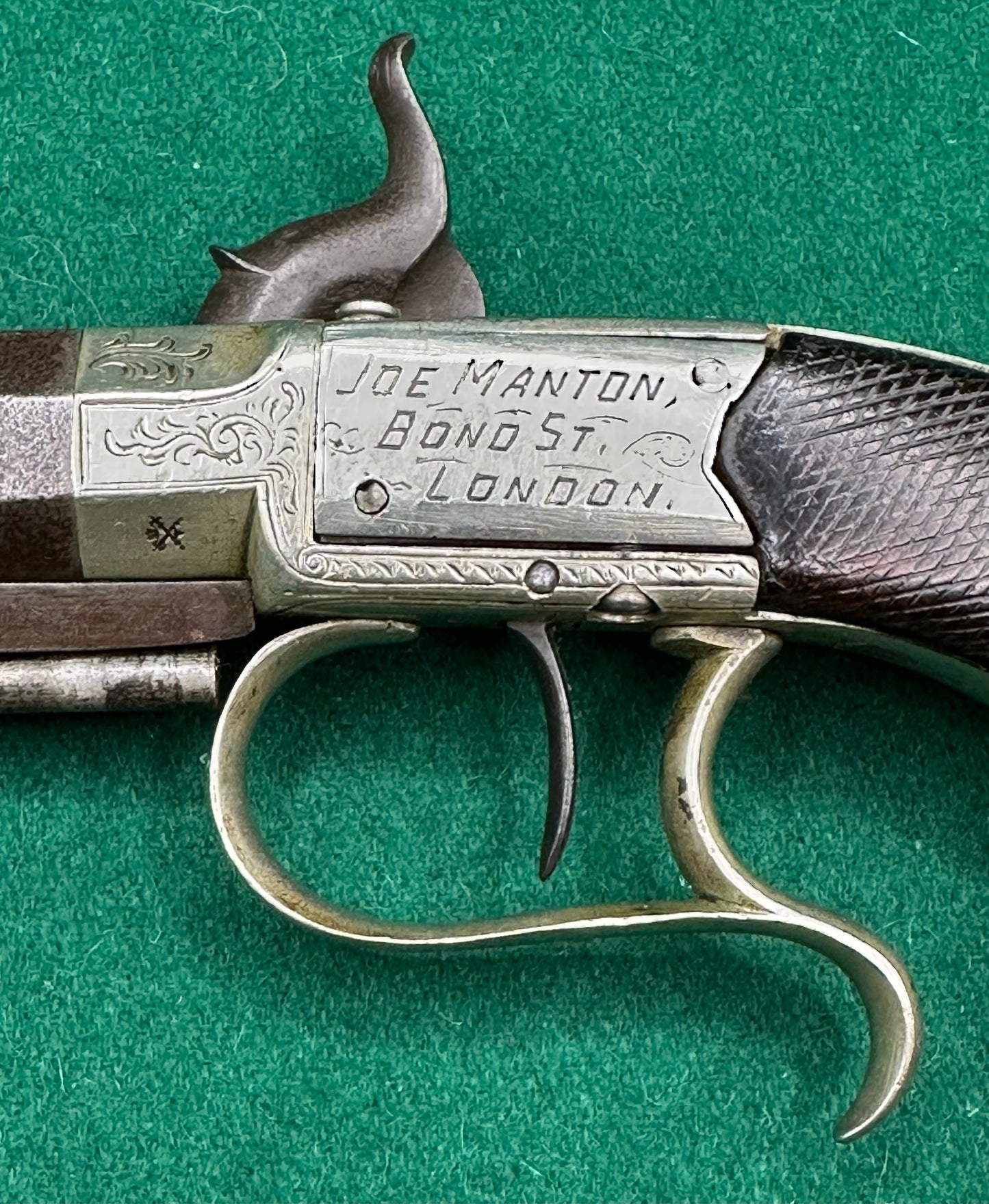 Interesting Side Hammer Boxlock Percussion Cap Overcoat Pistol Engraved C. Chaplin Esq Blankney and Joe Manton, London