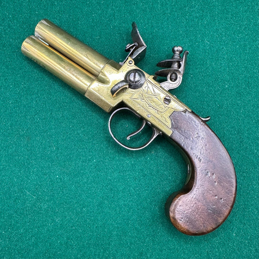 Brass Double Barrelled Tap Action Flintlock Pistol By John Brasher
