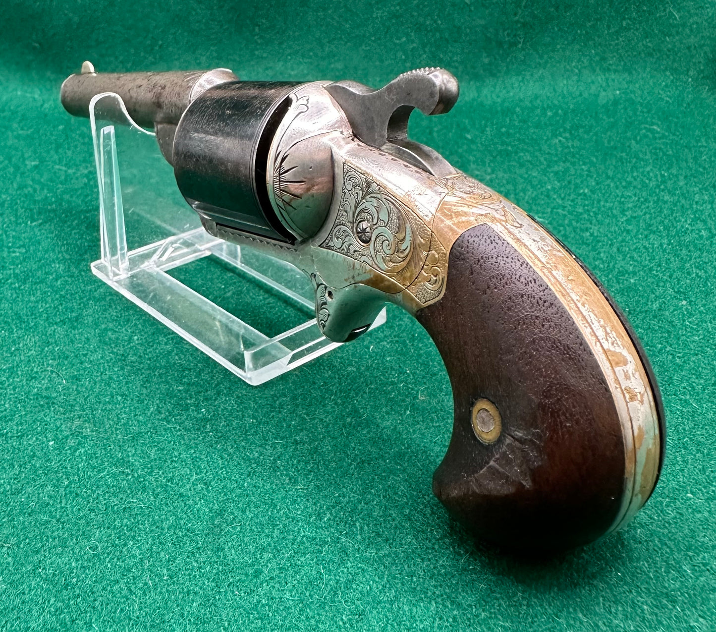 A Cased Moores Patent Teat Fire Pocket Revolver