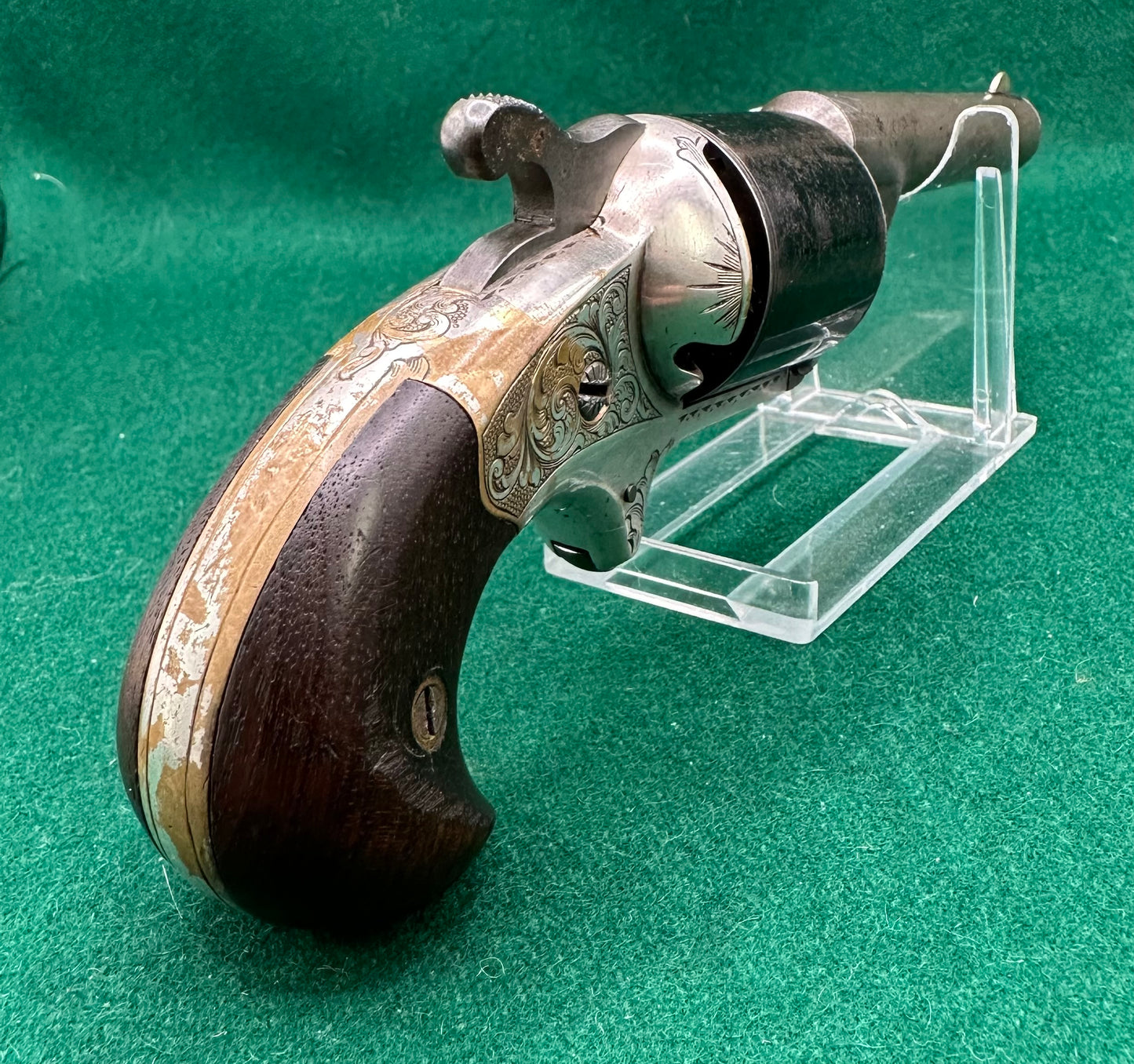 A Cased Moores Patent Teat Fire Pocket Revolver
