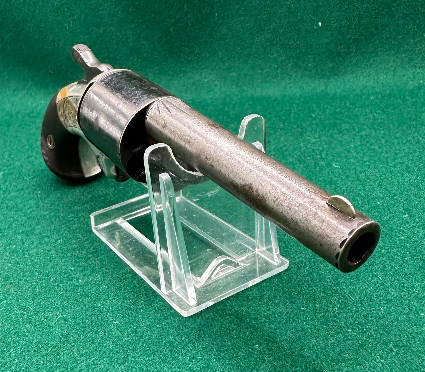 A Cased Moores Patent Teat Fire Pocket Revolver