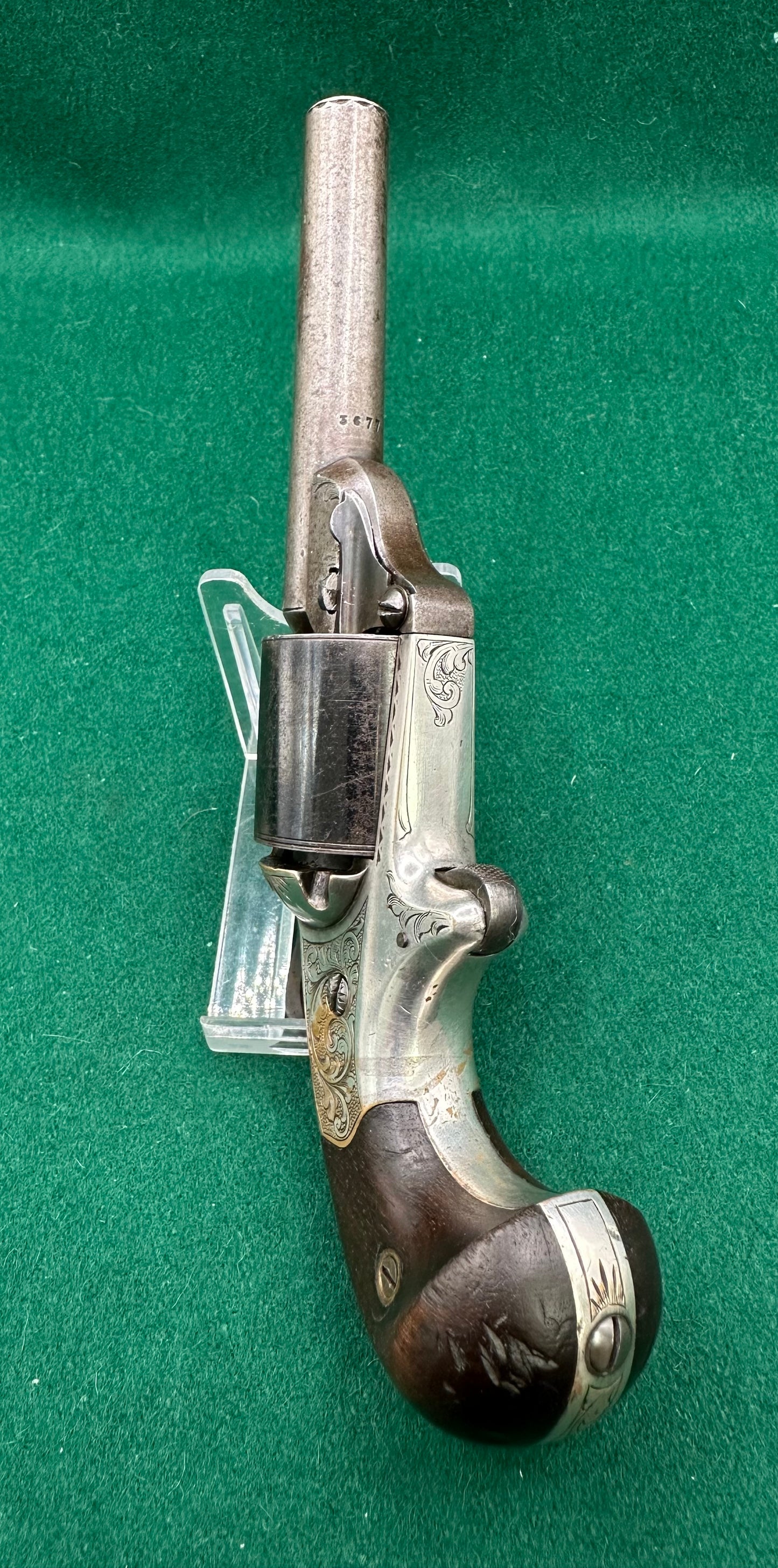 A Cased Moores Patent Teat Fire Pocket Revolver