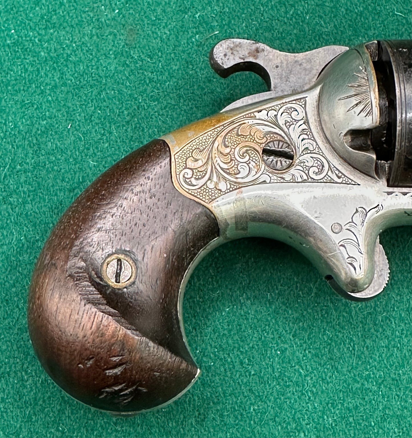 A Cased Moores Patent Teat Fire Pocket Revolver