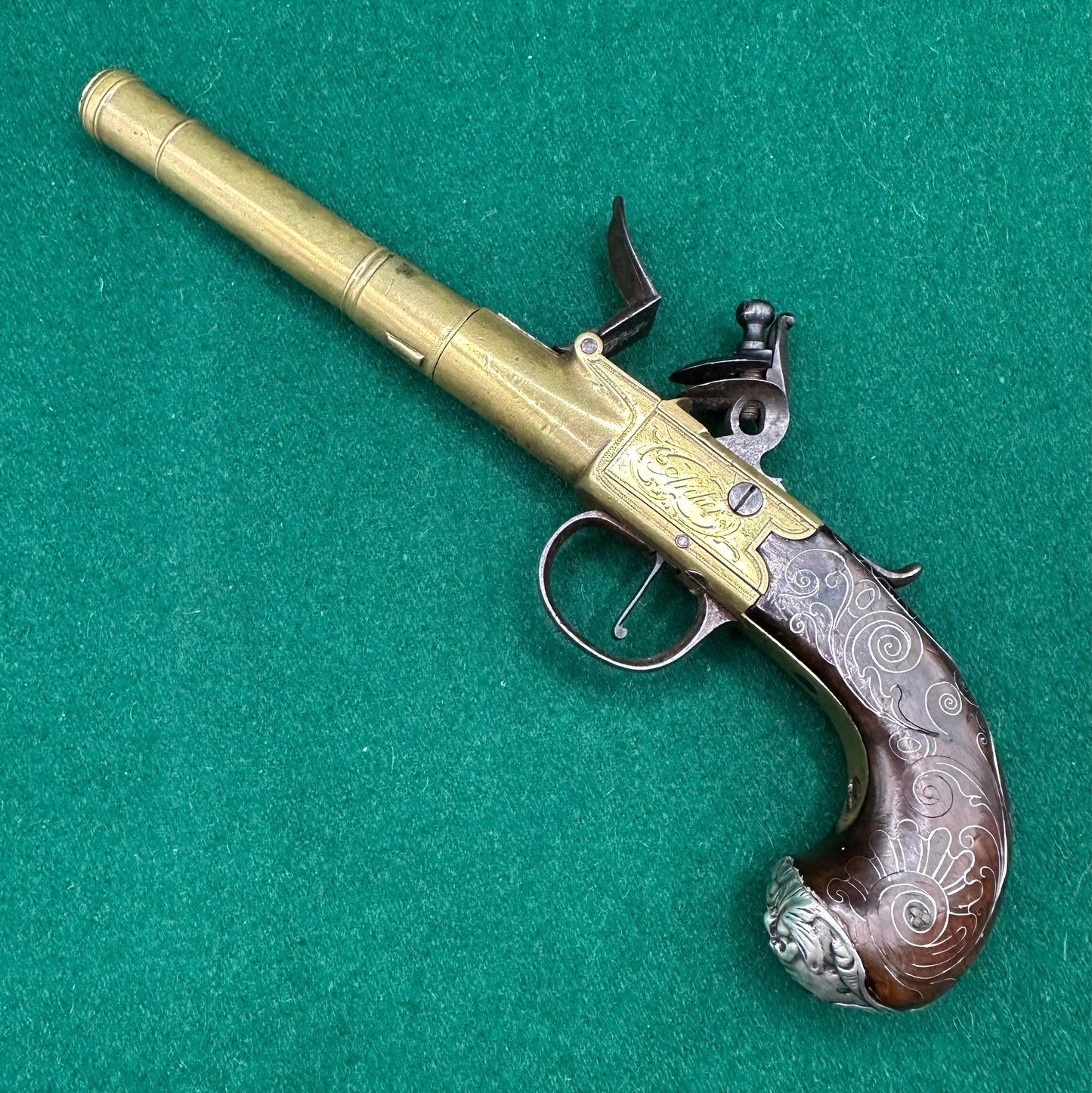 Brass Flintlock Boxlock Queen Anne Type Pocket Pistol By Thomas Archer
