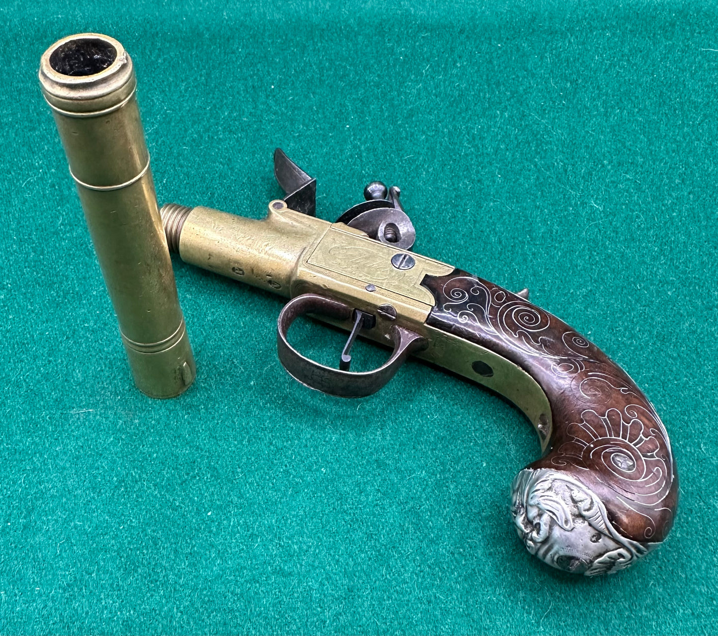 Brass Flintlock Boxlock Queen Anne Type Pocket Pistol By Thomas Archer