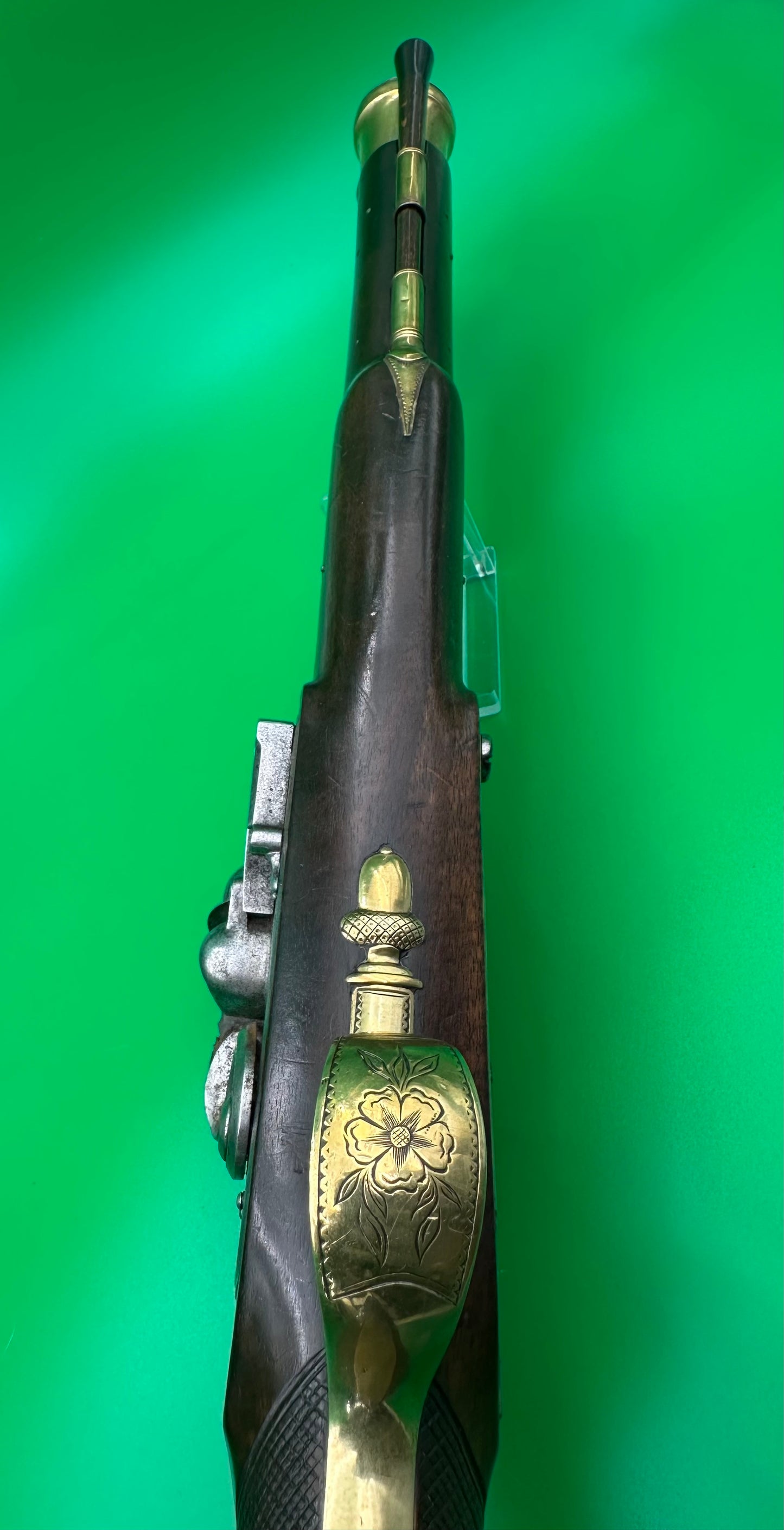 A Handsome Brass Barrelled Flintlock Blunderbuss With A Top Mounted Sprung Bayonet