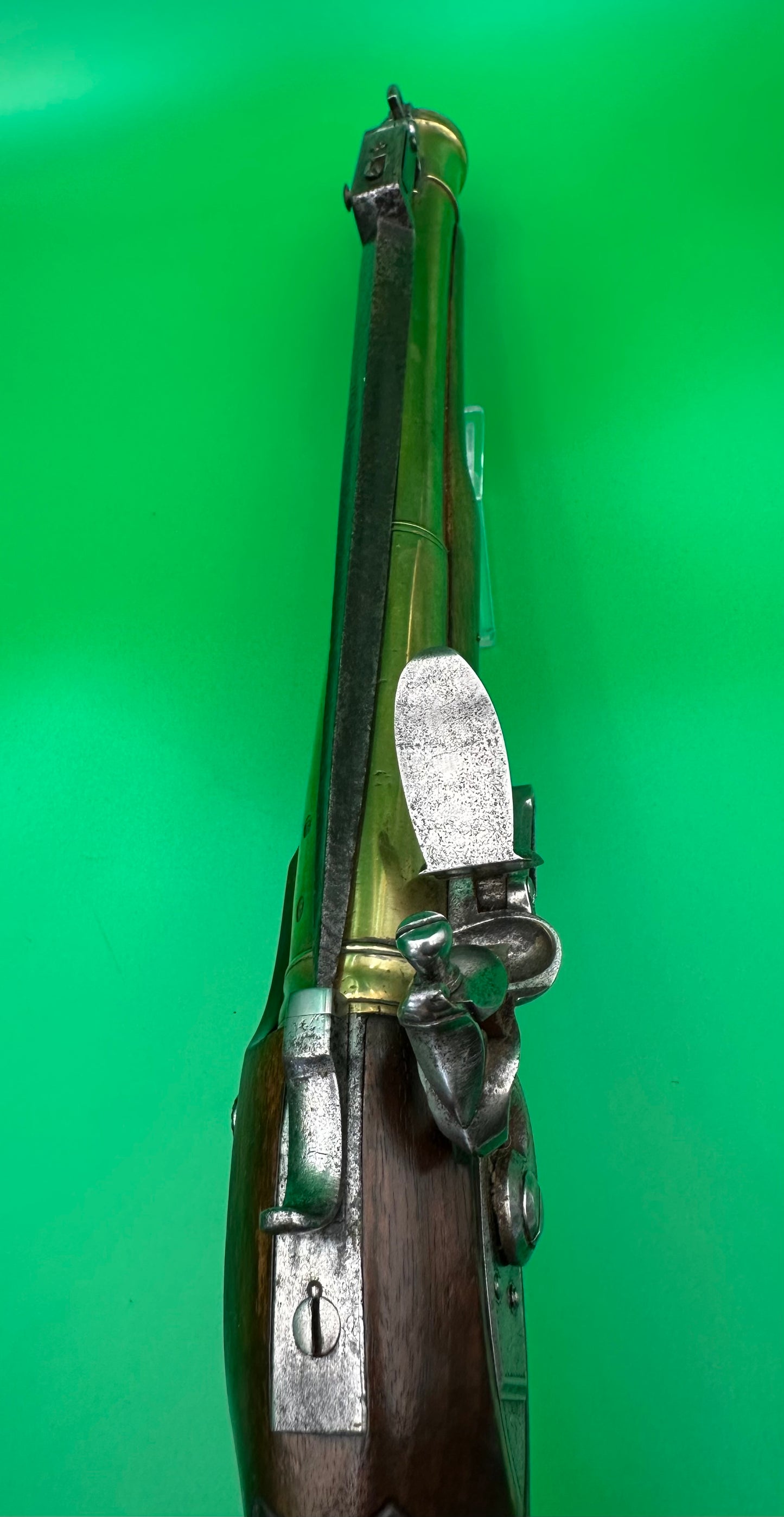 A Handsome Brass Barrelled Flintlock Blunderbuss With A Top Mounted Sprung Bayonet