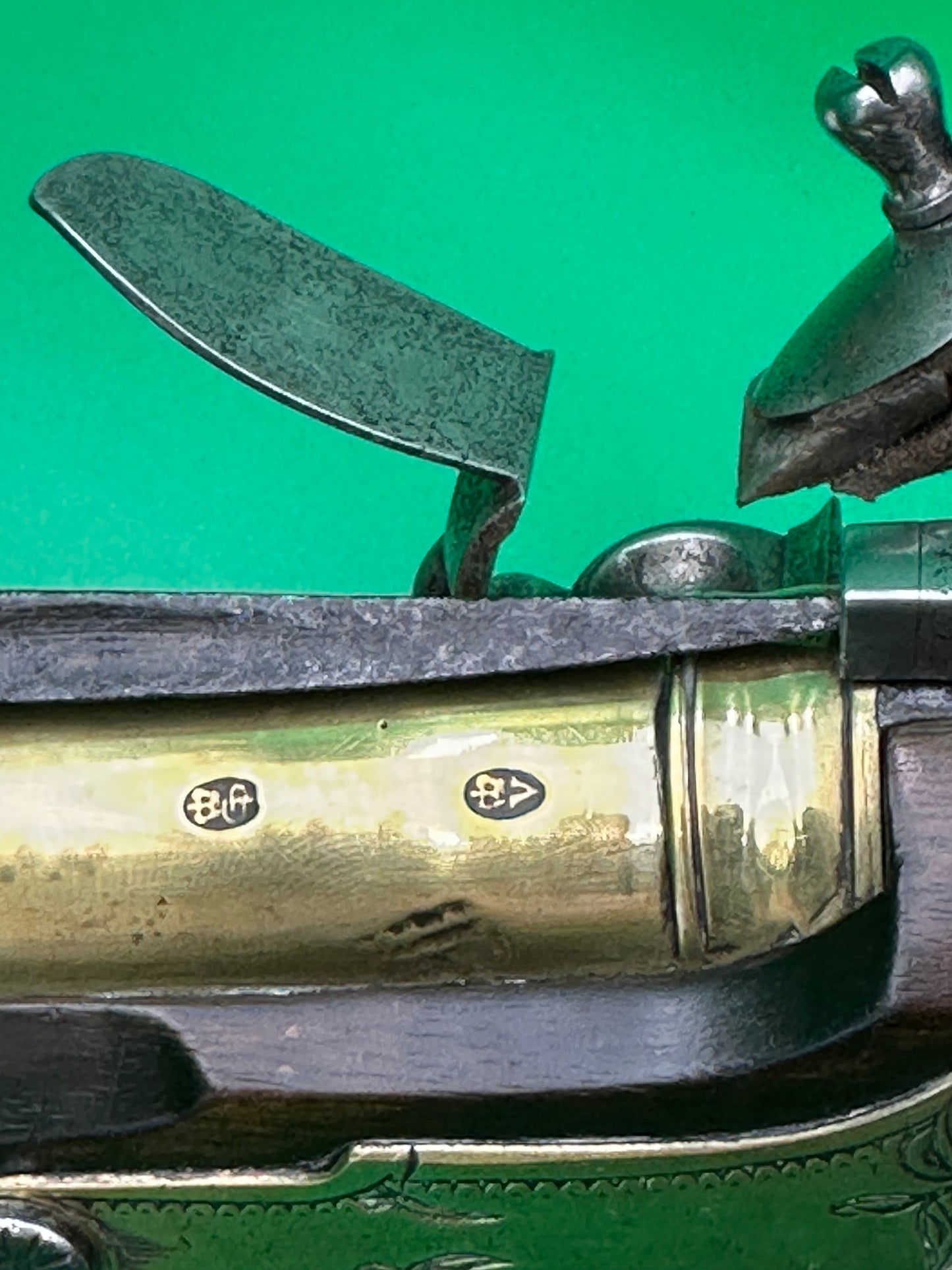 A Handsome Brass Barrelled Flintlock Blunderbuss With A Top Mounted Sprung Bayonet