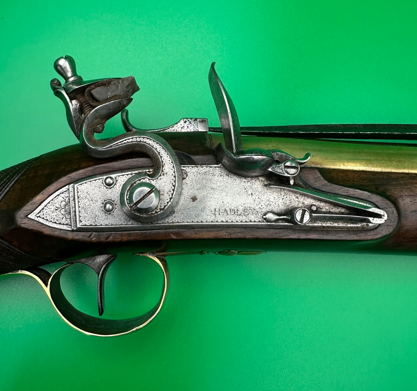 A Handsome Brass Barrelled Flintlock Blunderbuss With A Top Mounted Sprung Bayonet