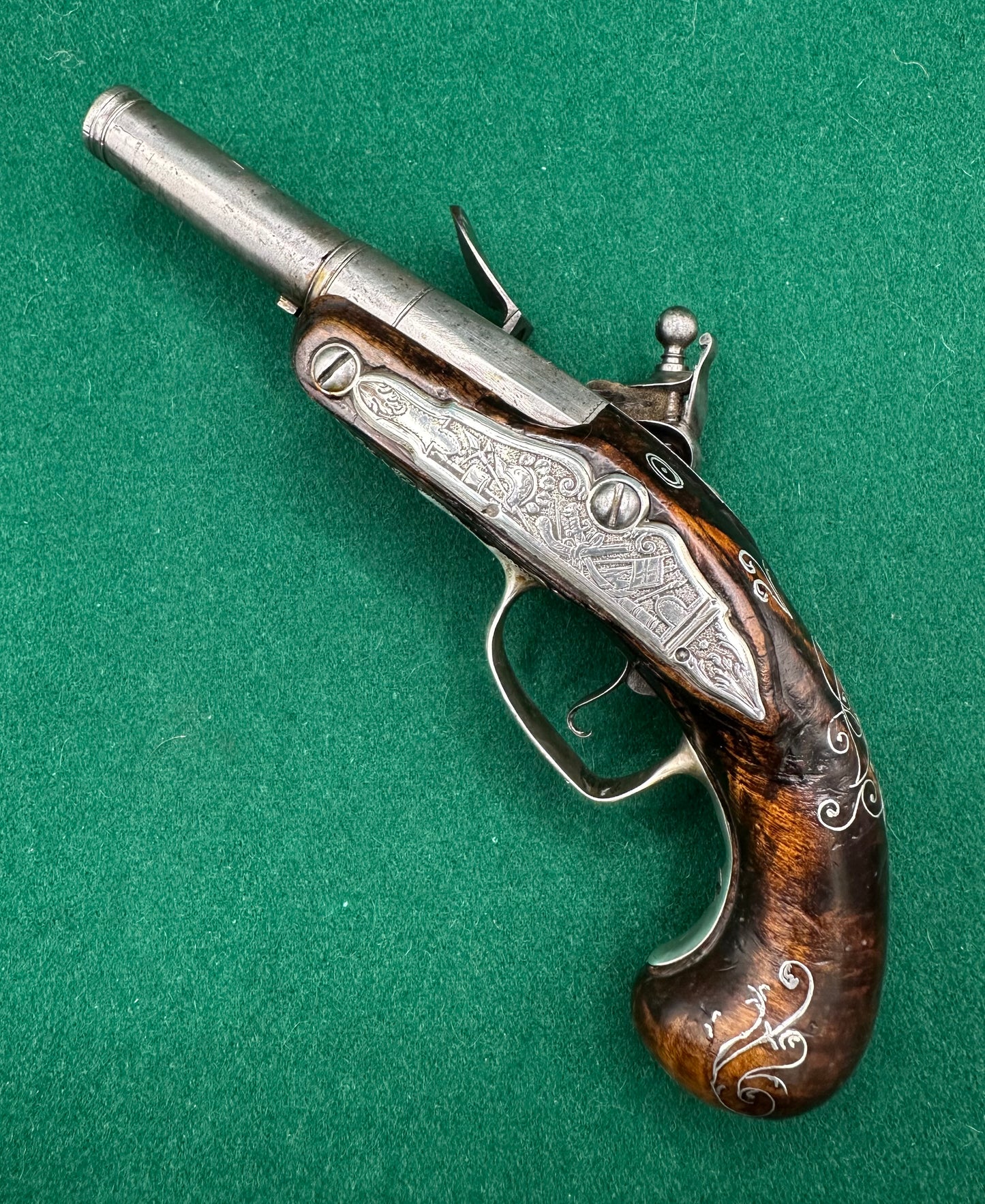 Stunning Silver Mounted French Overcoat Flintlock Pistol Signed Le Lorain A Valence