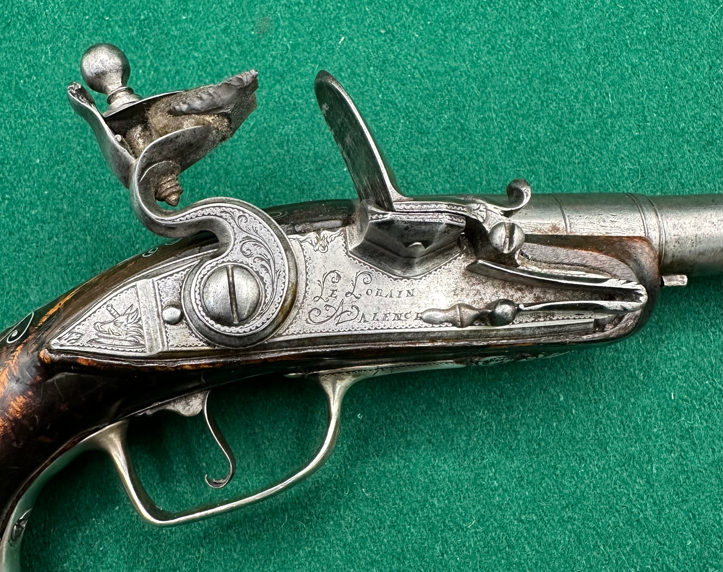 Stunning Silver Mounted French Overcoat Flintlock Pistol Signed Le Lorain A Valence
