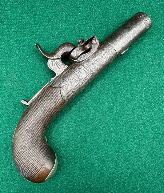 A Fine Early Percussion Cap "Top Hat" Type Pocket Pistol By Sanders Of Loughborough
