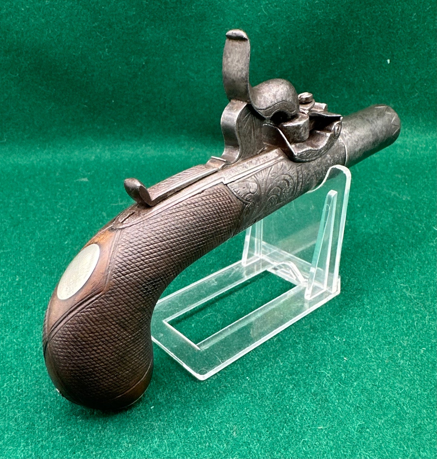 A Fine Early Percussion Cap "Top Hat" Type Pocket Pistol By Sanders Of Loughborough