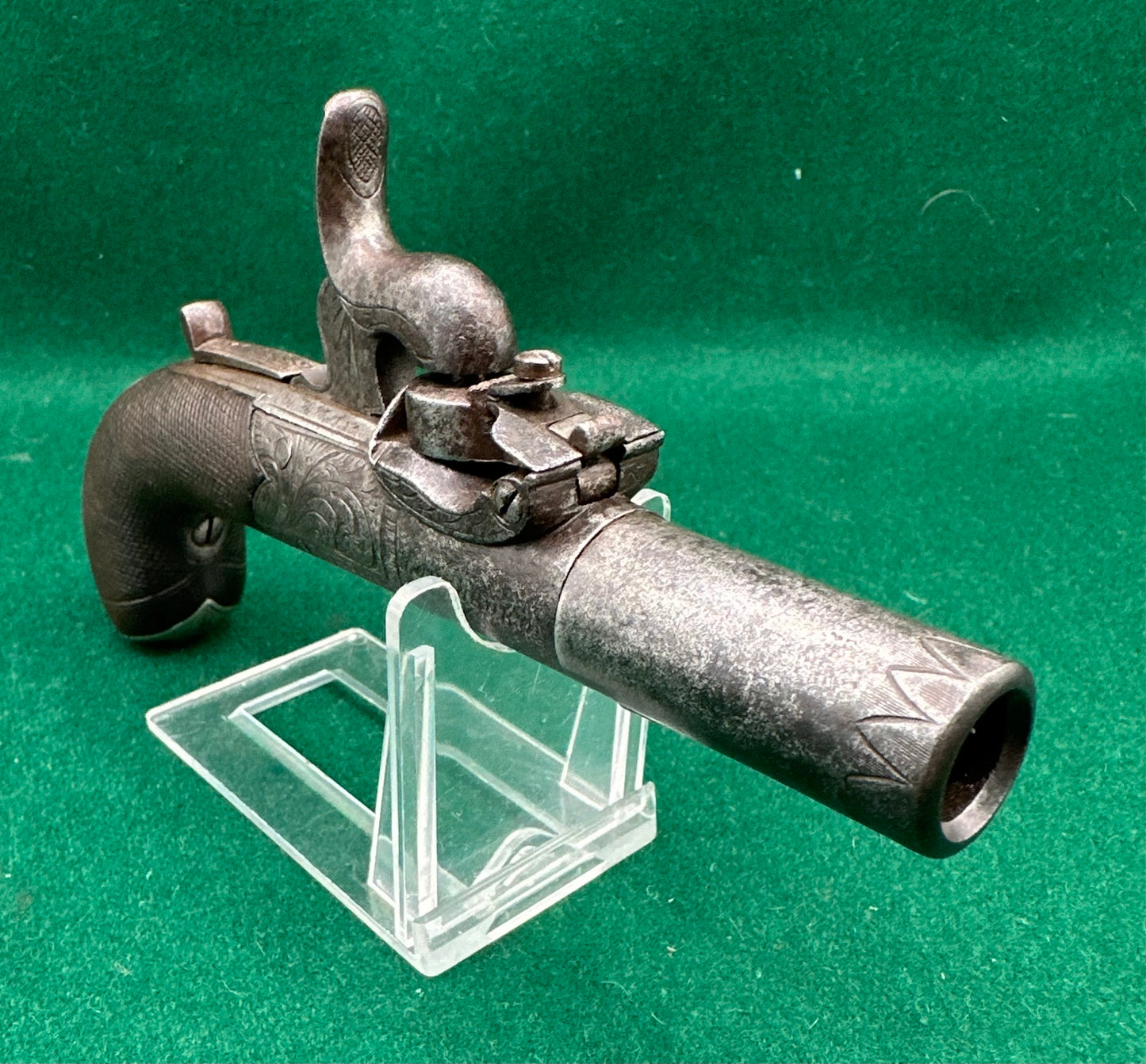 A Fine Early Percussion Cap "Top Hat" Type Pocket Pistol By Sanders Of Loughborough