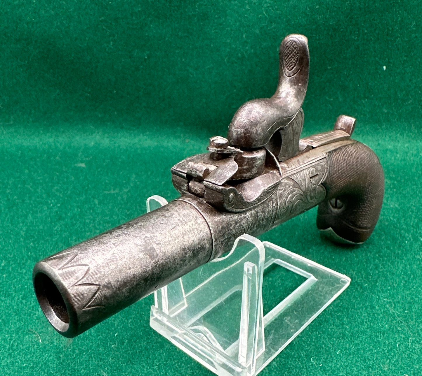 A Fine Early Percussion Cap "Top Hat" Type Pocket Pistol By Sanders Of Loughborough