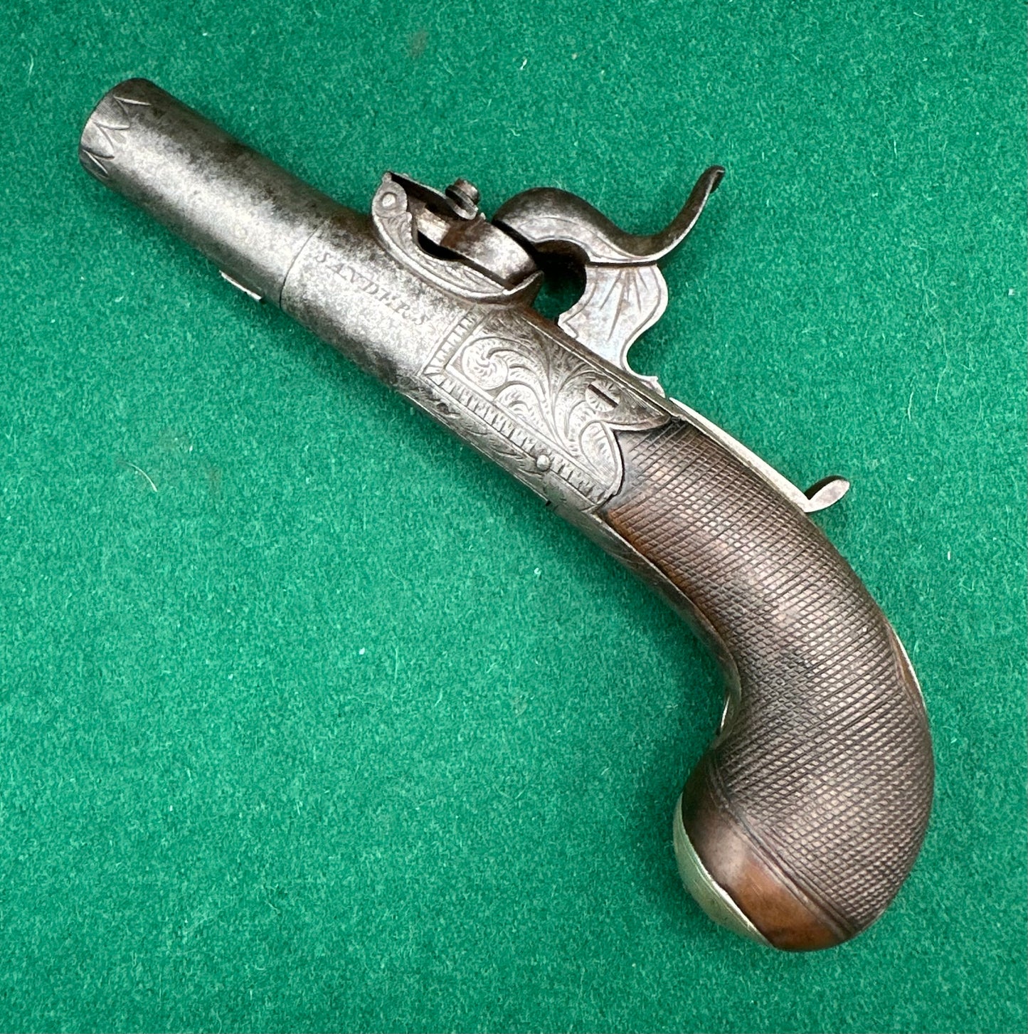 A Fine Early Percussion Cap "Top Hat" Type Pocket Pistol By Sanders Of Loughborough