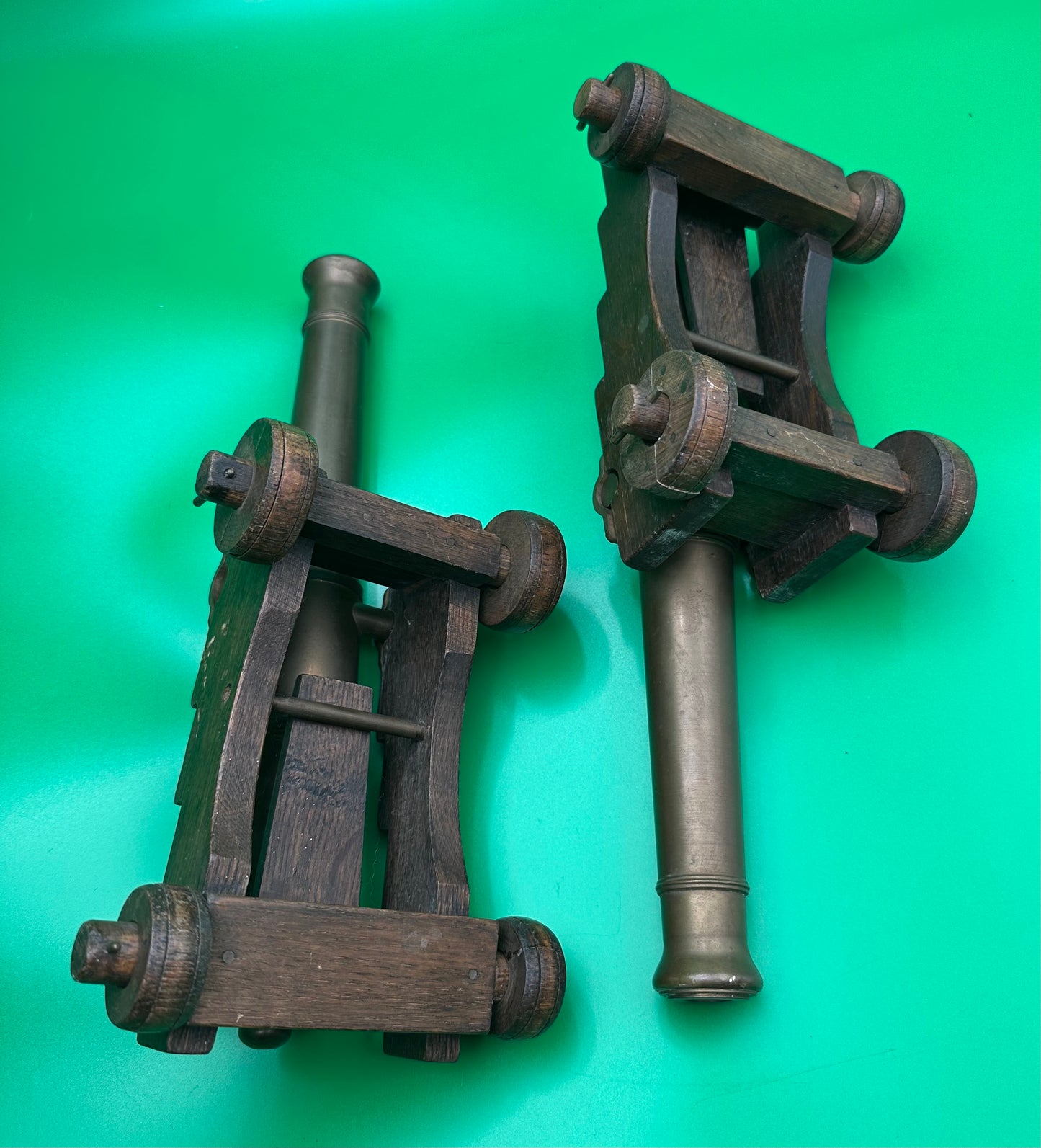 Handsome Set Of 2 Model Desk Naval Cannons