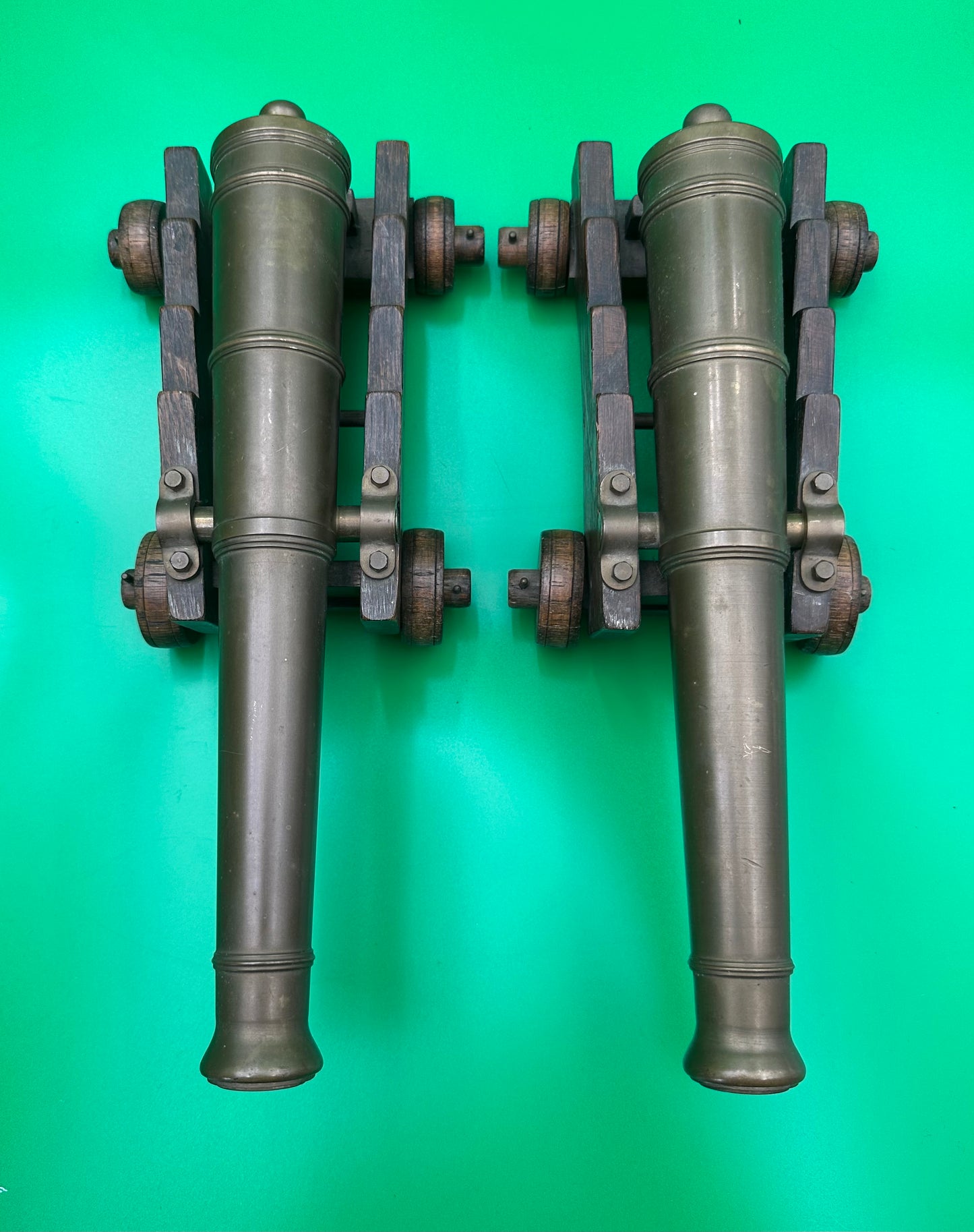 Handsome Set Of 2 Model Desk Naval Cannons