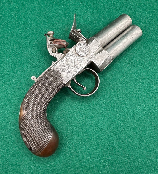 Large Tap Action Double Barrelled Flintlock Pistol By William Jones