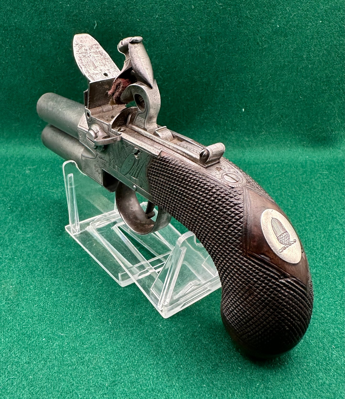 Large Tap Action Double Barrelled Flintlock Pistol By William Jones