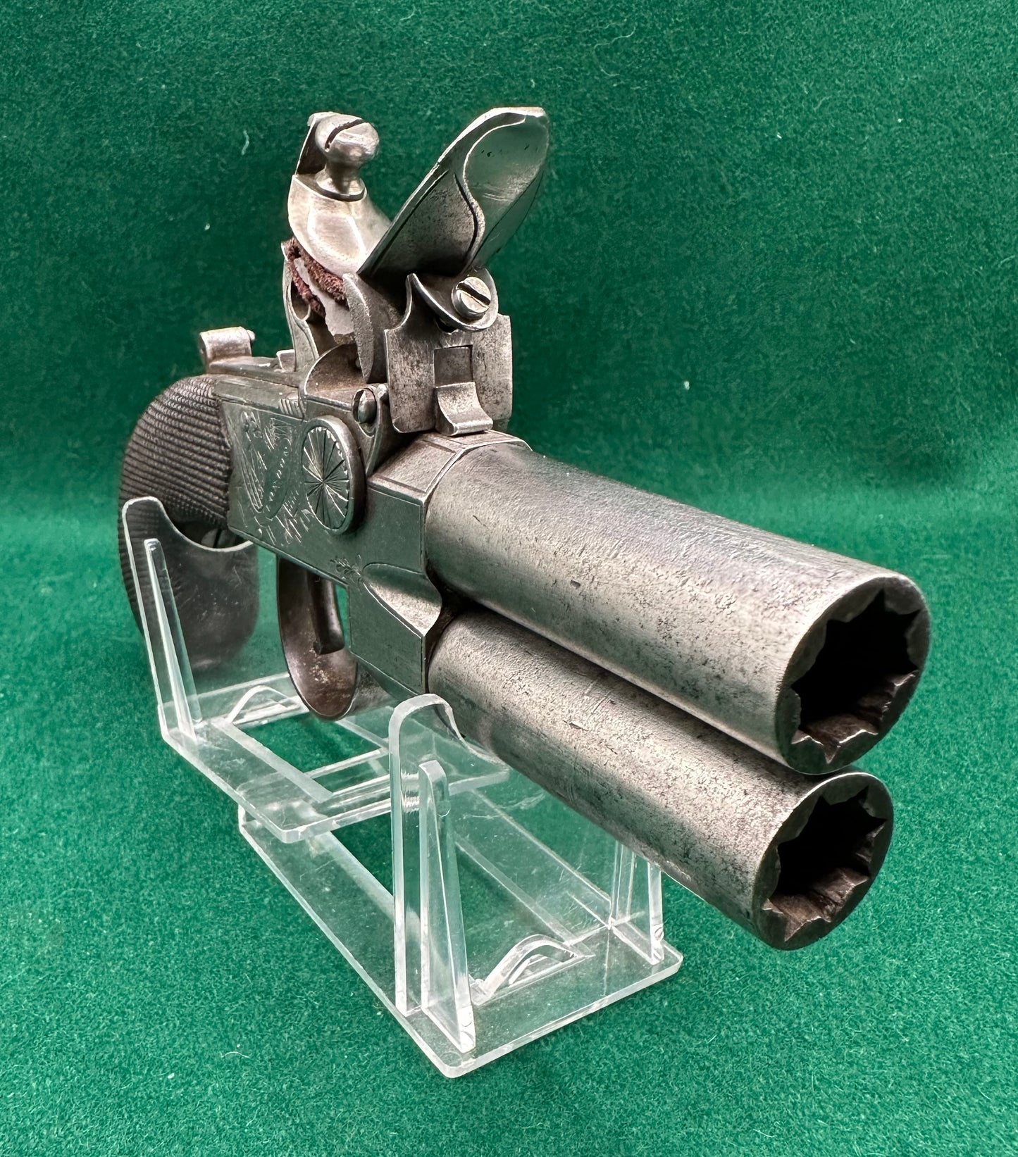 Large Tap Action Double Barrelled Flintlock Pistol By William Jones