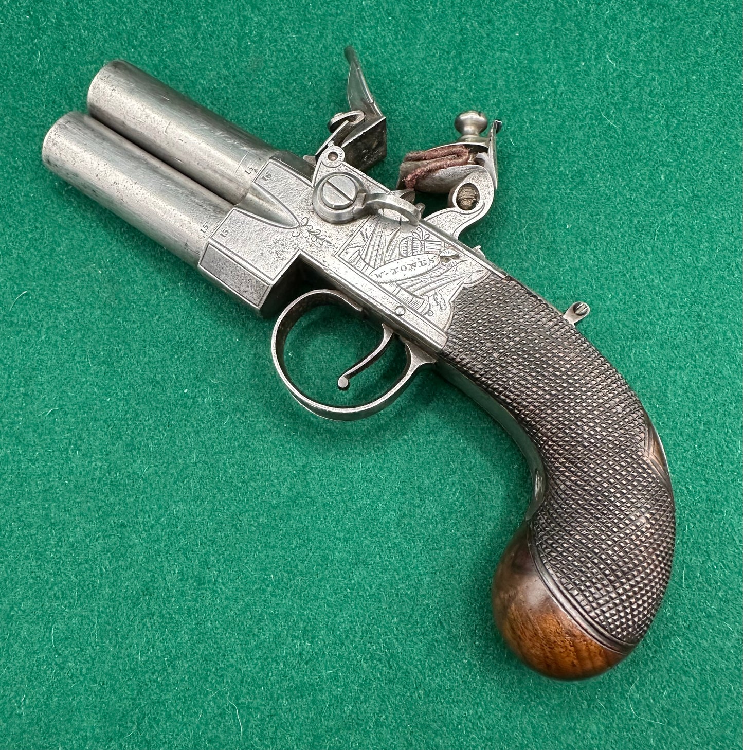 Large Tap Action Double Barrelled Flintlock Pistol By William Jones