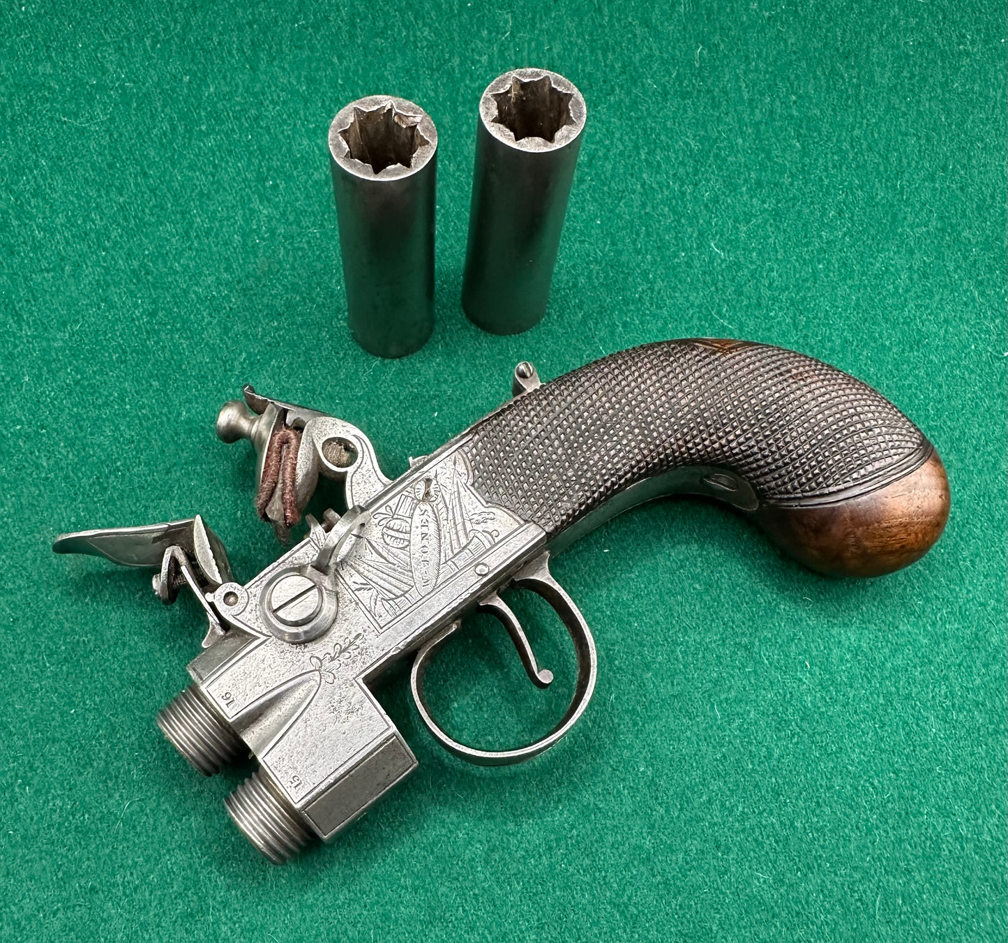 Large Tap Action Double Barrelled Flintlock Pistol By William Jones