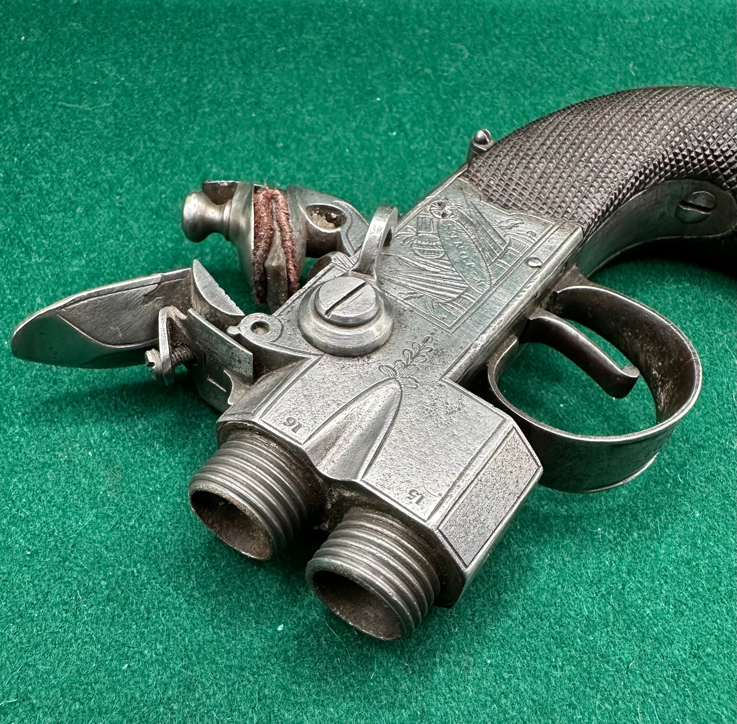 Large Tap Action Double Barrelled Flintlock Pistol By William Jones