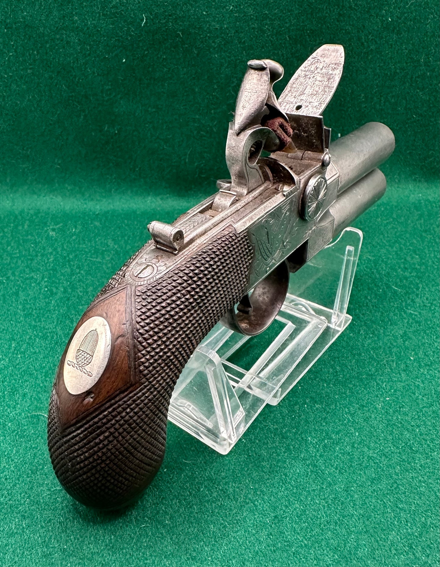 Large Tap Action Double Barrelled Flintlock Pistol By William Jones