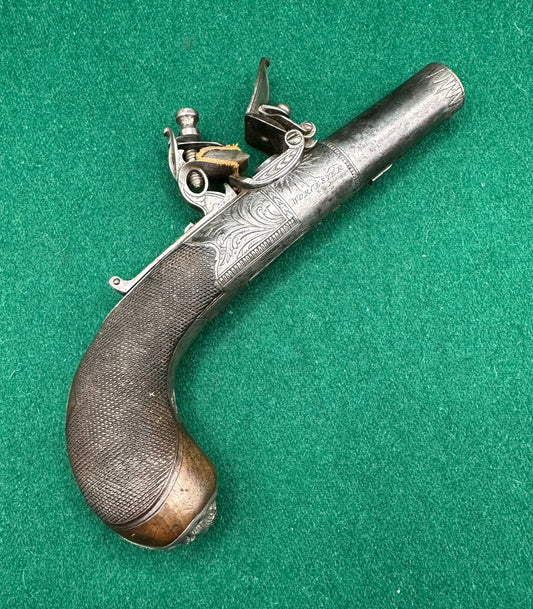 A High Quality Round Framed Flintlock Pocket Pistol By William Wood Of Worcester