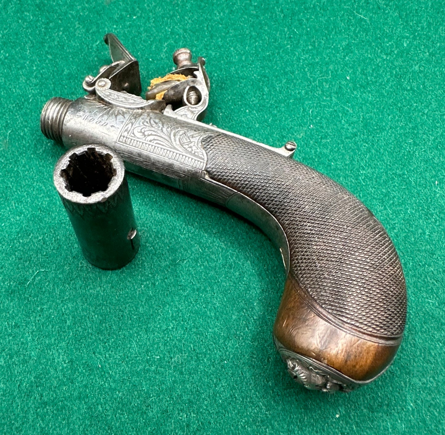 A High Quality Round Framed Flintlock Pocket Pistol By William Wood Of Worcester