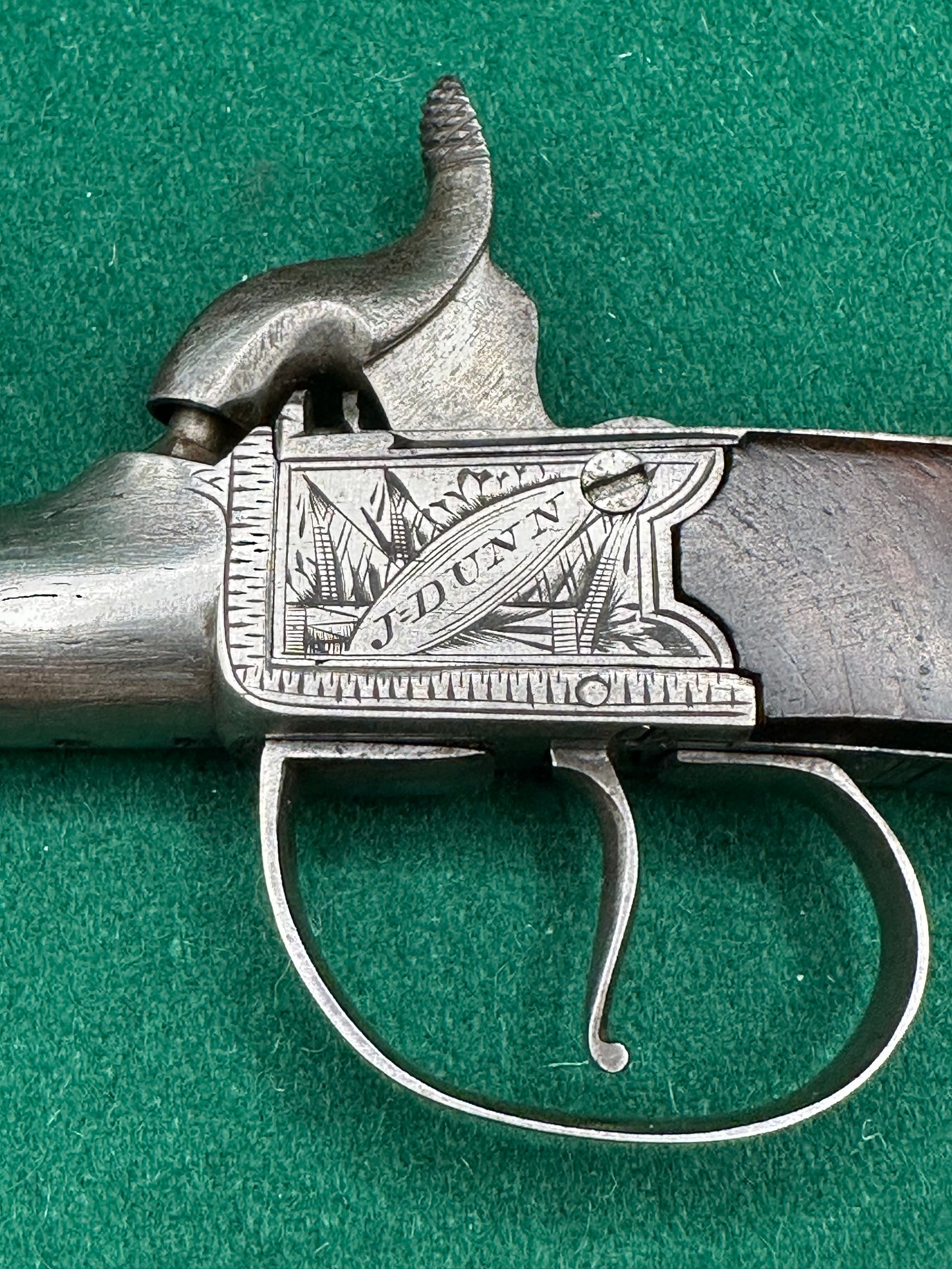 Cased Percussion Cap Boxlock Pocket Pistol With Spring Bayonet By J Dunn