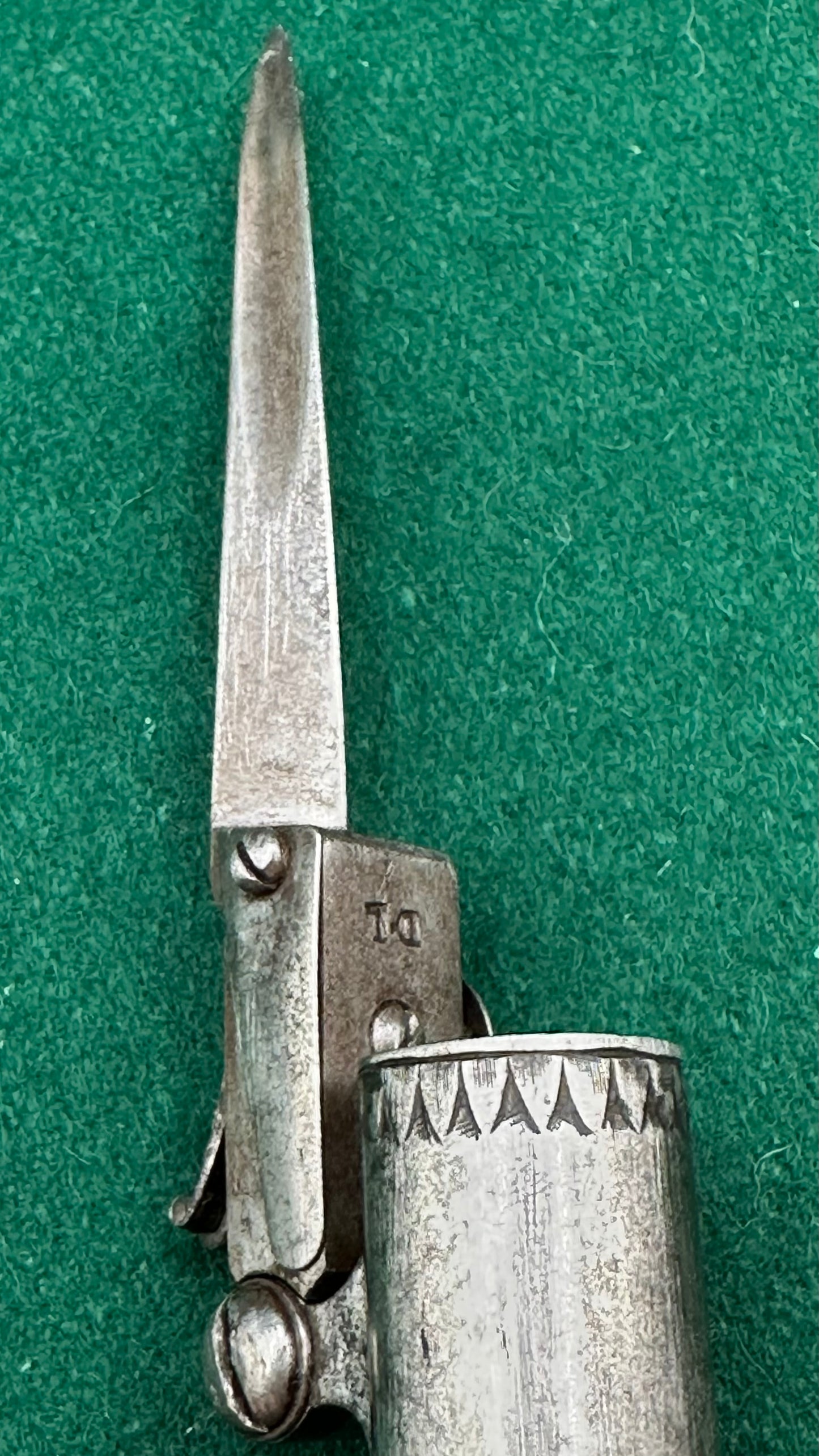 Cased Percussion Cap Boxlock Pocket Pistol With Spring Bayonet By J Dunn