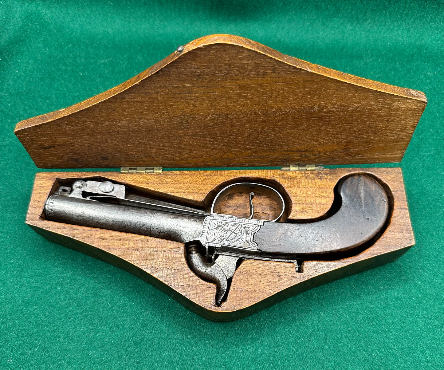 Cased Percussion Cap Boxlock Pocket Pistol With Spring Bayonet By J Dunn