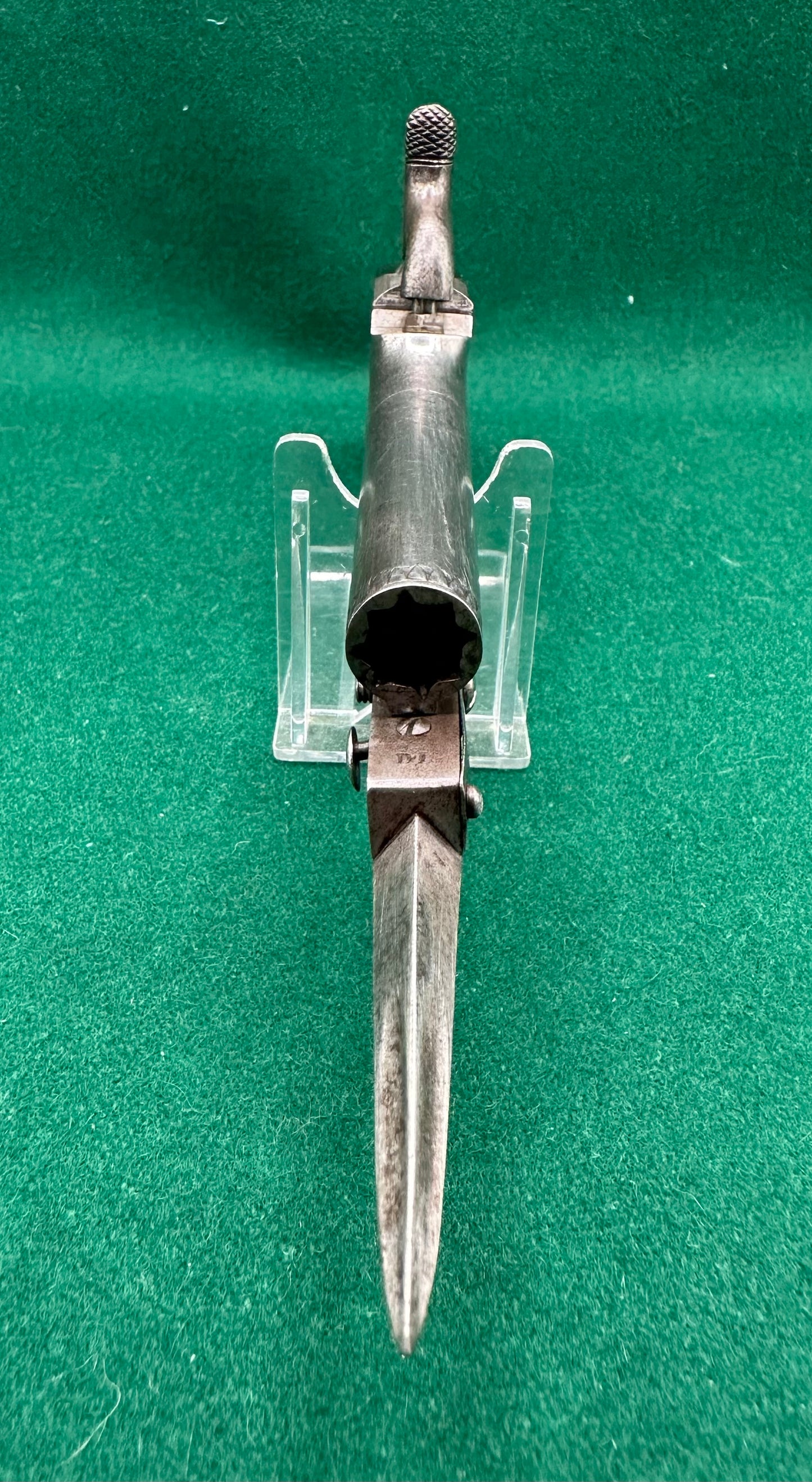 Cased Percussion Cap Boxlock Pocket Pistol With Spring Bayonet By J Dunn