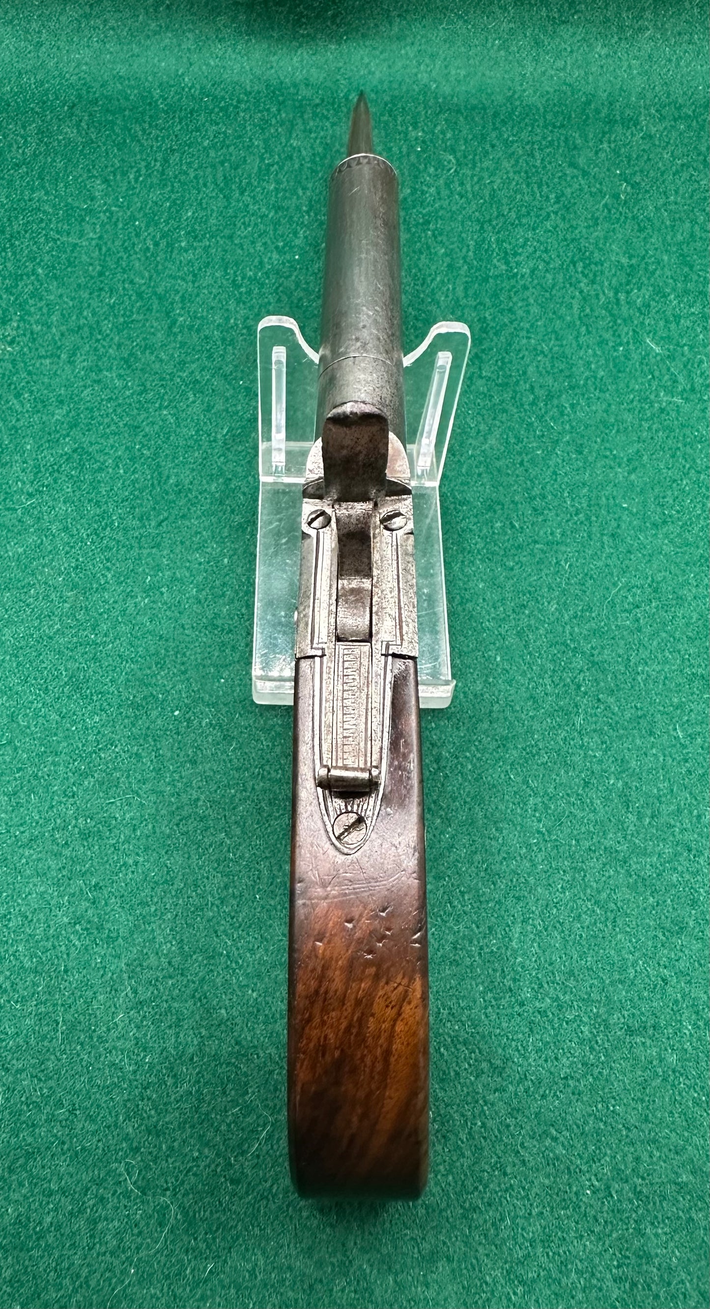 Cased Percussion Cap Boxlock Pocket Pistol With Spring Bayonet By J Dunn