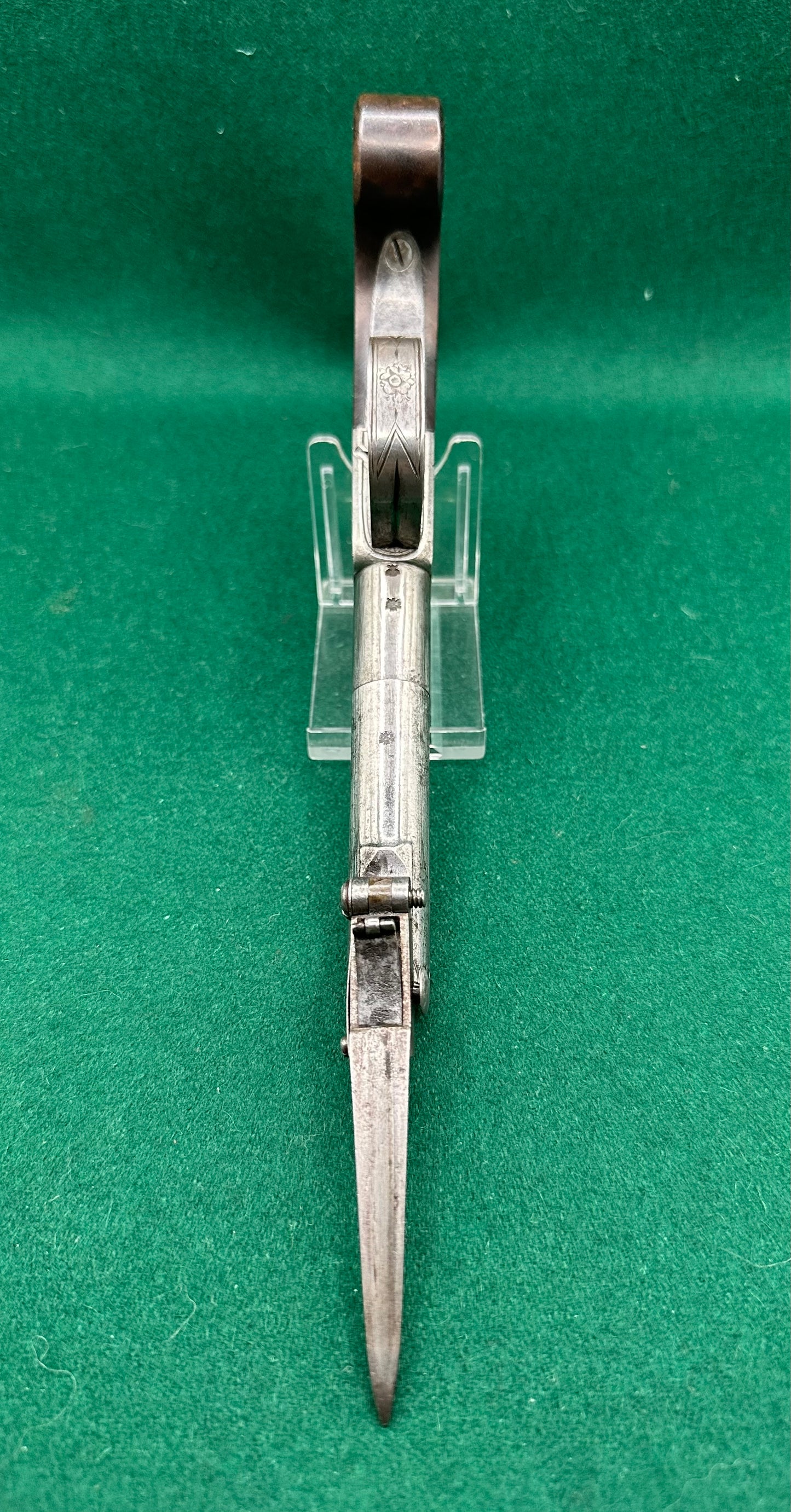 Cased Percussion Cap Boxlock Pocket Pistol With Spring Bayonet By J Dunn
