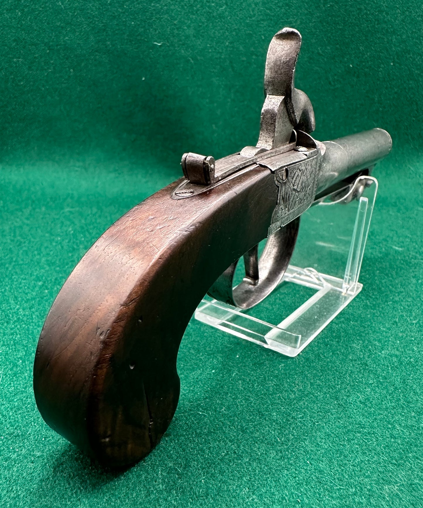 Cased Percussion Cap Boxlock Pocket Pistol With Spring Bayonet By J Dunn