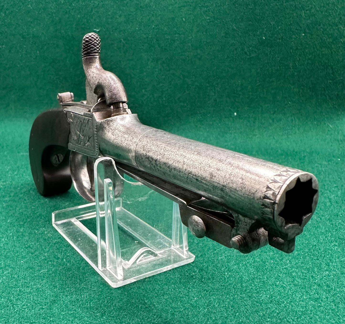 Cased Percussion Cap Boxlock Pocket Pistol With Spring Bayonet By J Dunn
