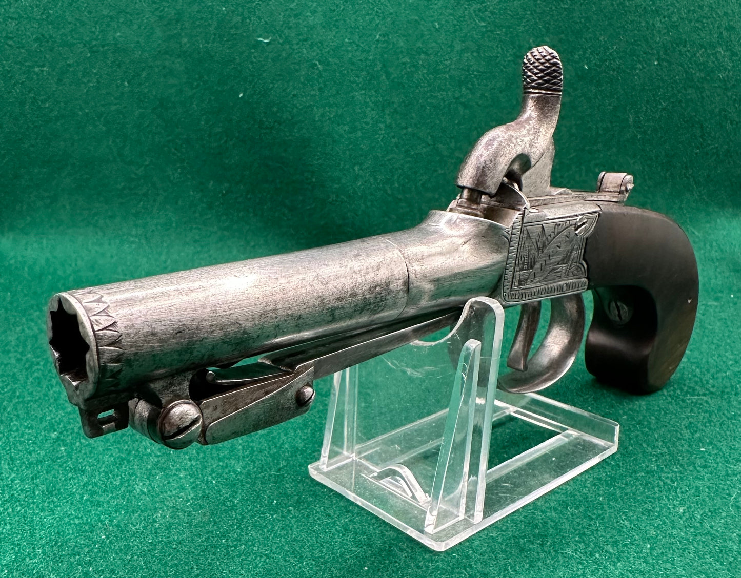 Cased Percussion Cap Boxlock Pocket Pistol With Spring Bayonet By J Dunn
