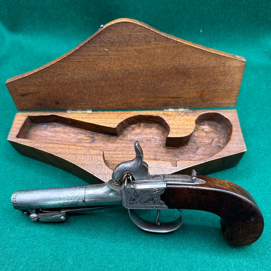 Cased Percussion Cap Boxlock Pocket Pistol With Spring Bayonet By J Dunn