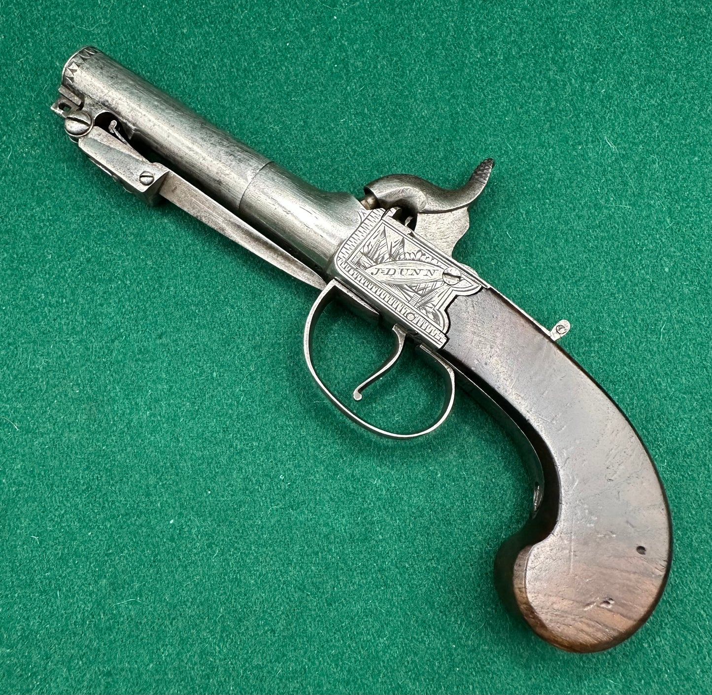 Cased Percussion Cap Boxlock Pocket Pistol With Spring Bayonet By J Dunn
