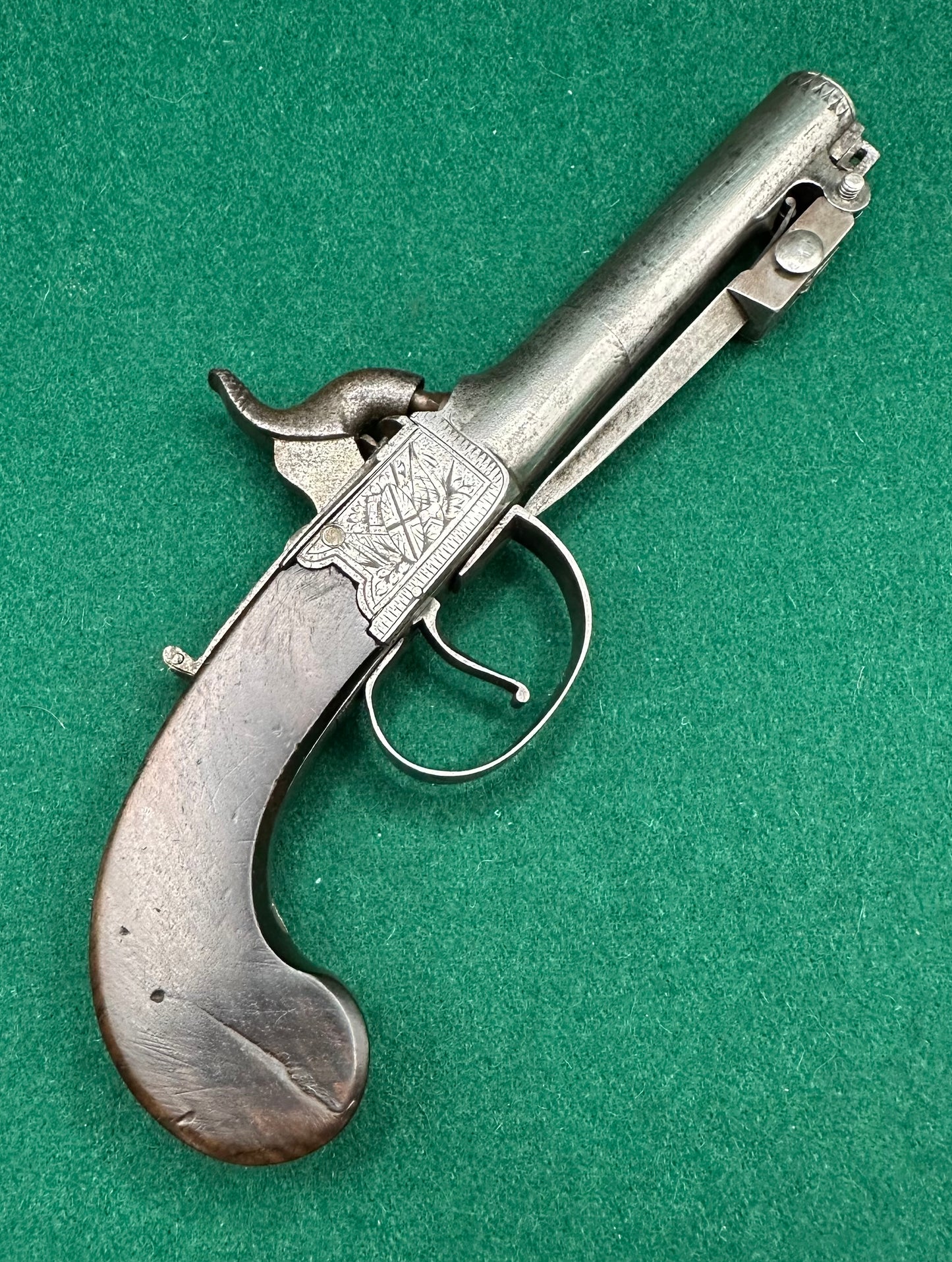 Cased Percussion Cap Boxlock Pocket Pistol With Spring Bayonet By J Dunn