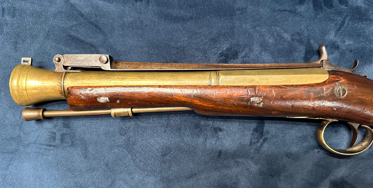 Brass Barrelled Blunderbuss With A Top Mounted Bayonet Converted To Percussion Cap