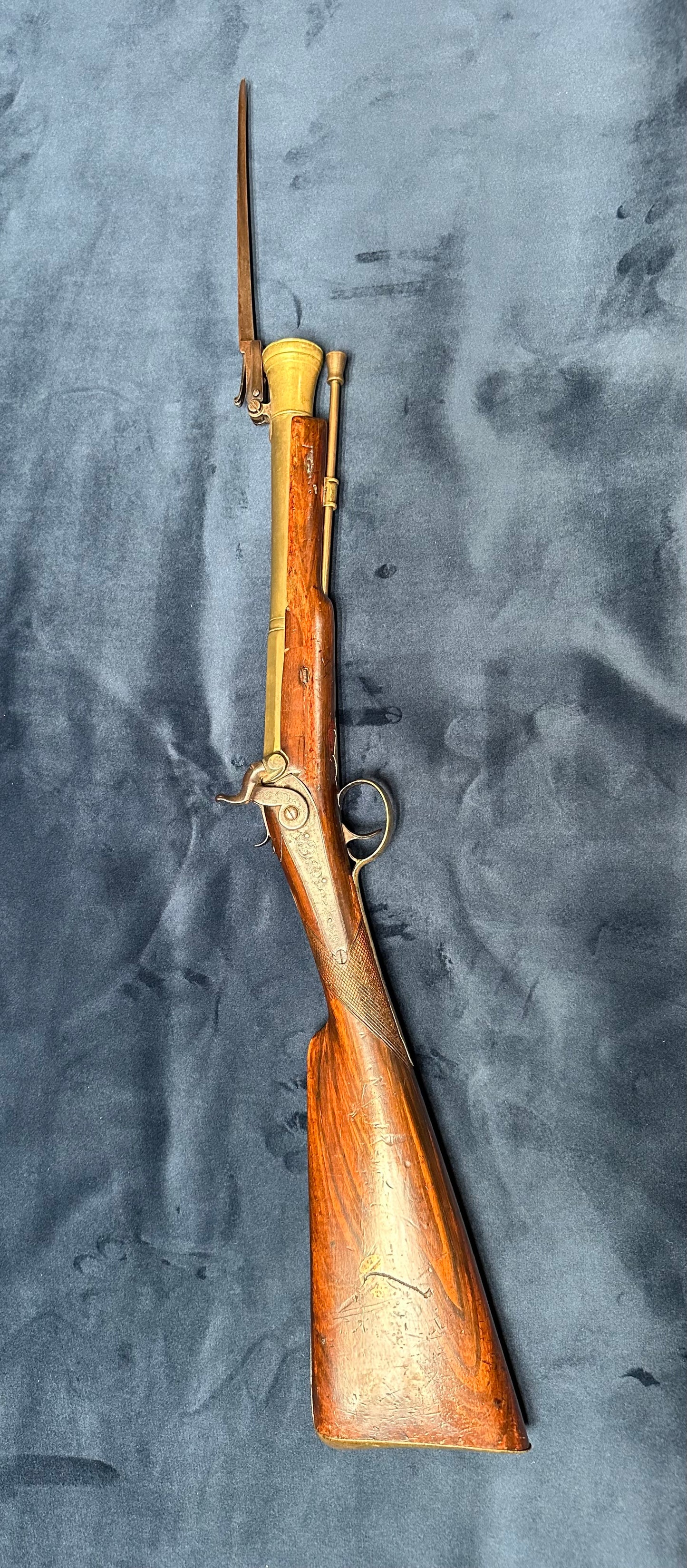 Brass Barrelled Blunderbuss With A Top Mounted Bayonet Converted To Percussion Cap