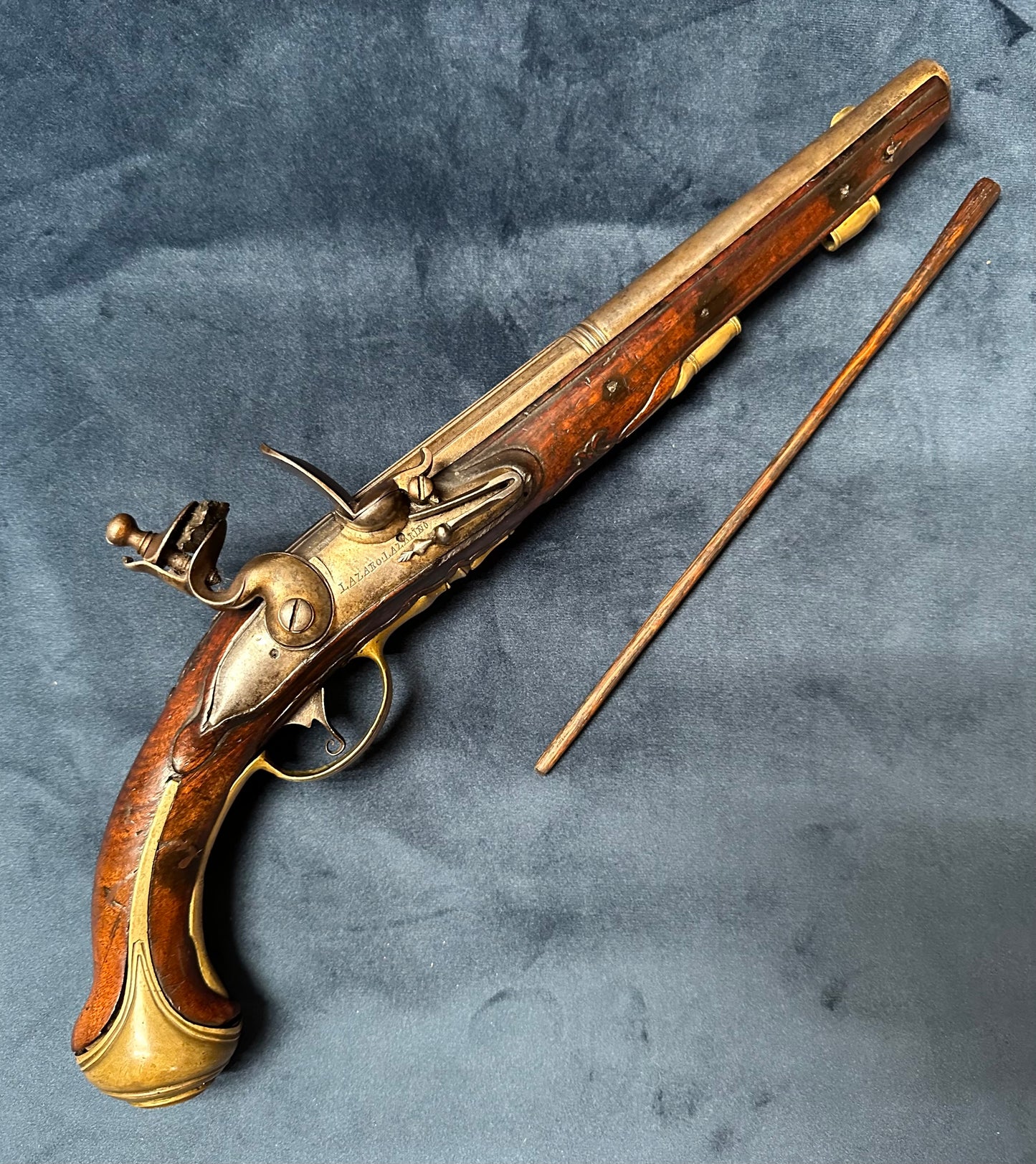 Full Stocked Flintlock Holster Pistol Signed Lazaro Lazarino