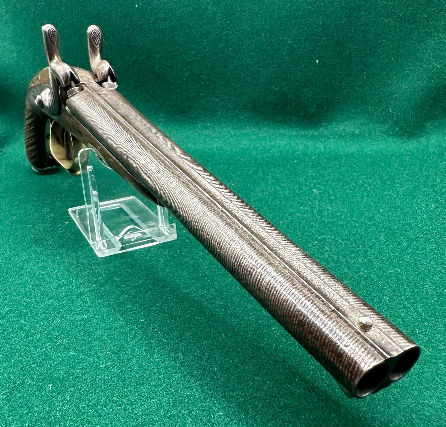 An elegant Half Stocked Double Barrelled Percussion Cap Travelling Pistol
